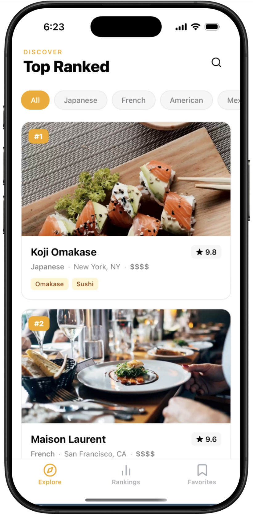 Top Ranked Restaurants — screen 1
