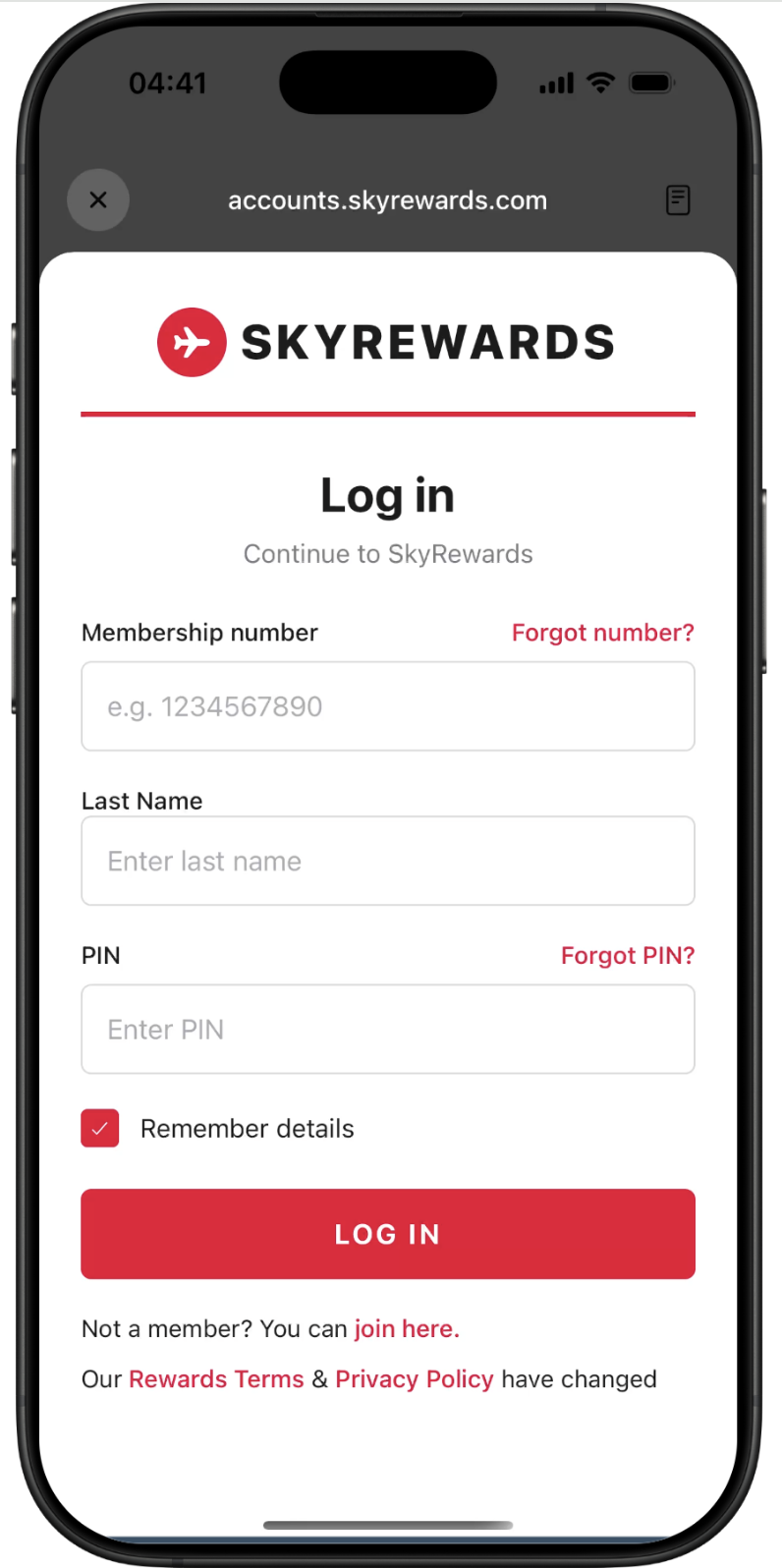 SkyRewards — screen 1